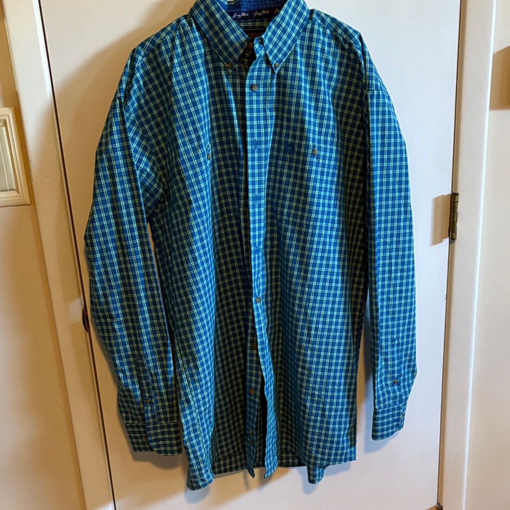 Wrangler Teal and Navy Checkered Men's Shirt‎
